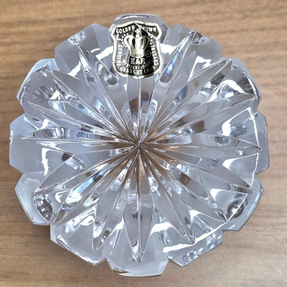 E&R Western Germany Golden‎ Crown Crystal Candy Dish Trinket Dish